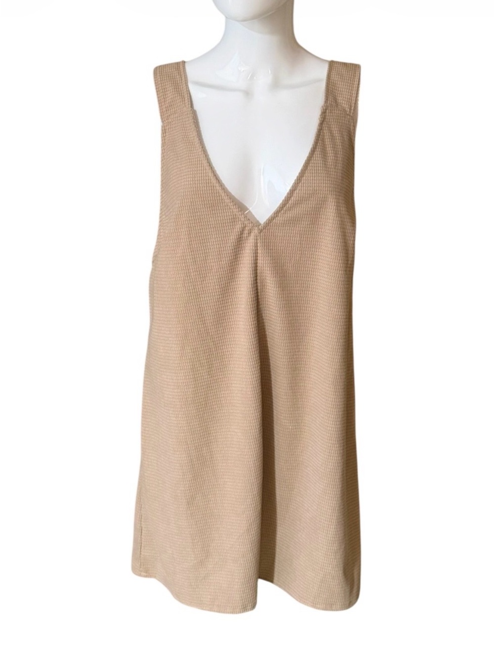 SHEIN Beige V-Neck Sleeveless Mini Dress